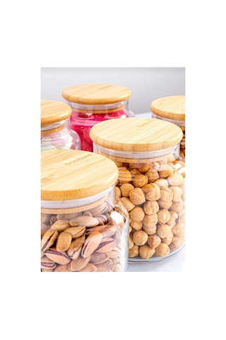 Bambum Zone 6'lı Cam Saklama Kabı Vakumlu 250ml. Bambu Kapaklı Bambu - Şeffaf