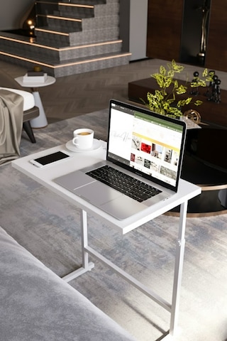 Reflekta Yükseklik Ayarlanabilir Beyaz Laptop Sehpası Koltuk Sehpası C Sehpa Çalışma Masası Beyaz.