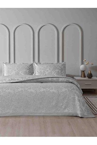 Yatak Örtüsü Seti Jakarlı Estela Açık Gri