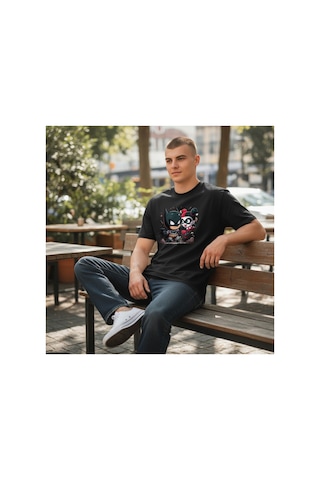 Urbantrendstore Unisex Batman Anime Oversize Fit Rahat Geniş Salaş T-shirt Günlük Tişört Siyah