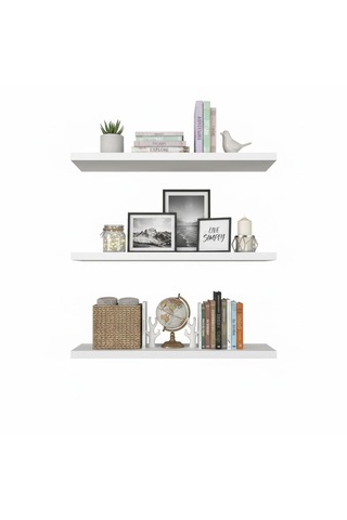 Duvar Rafı Beyaz Renk Mdf 45x15 3 Adet
