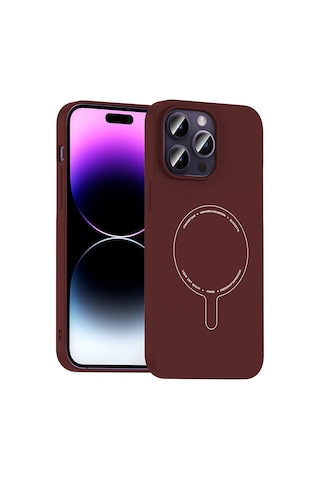 Maks Technology iPhone Uyumlu 14 Pro Max Kılıf M-safe Şarj Özellikli Kamera Korumalı Mkst Elio Sert Pc Kapak - Bordo