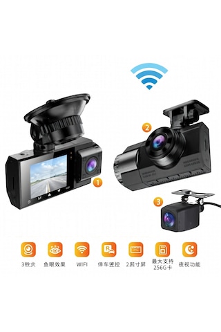 4k 2.5" Ekran Wifili 3 Kameralı Araç Kamerası Geri Görüş Kameralı Gece Görüşlü Araç İçi Kamera Güvenlik Kayıt Cihazı