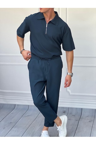 Modefendi Fermuar Detaylı Fitilli Oversize Alt Üst Takım Lacivert