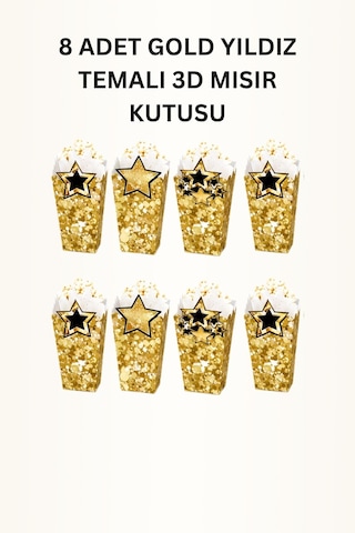 Siyah Gold Yıldız Temalı Doğum Günü Parti Seti İyi Ki Doğdun Banner, Tavan Süsü, Pasta Süsü, Gözlük Ve Mısır Kutusu Altın