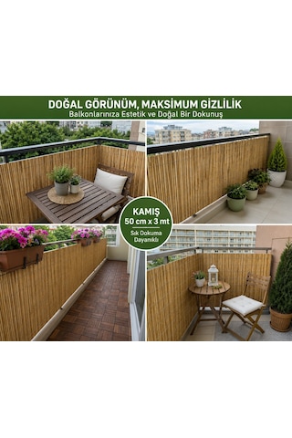 Polybotum Premium Doğal Kamış Hasır Balkon Çiti 50x300 Cm Sık D