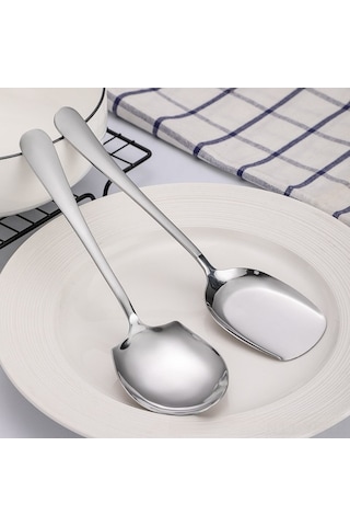 Kangvka Büyük Boy Paslanmaz Çelik Servis Kasa Ve Kaşık Seti - Dayanıklı, Pas Önbelleği Yok, Restoran/ev Kullanıma Uygun Gümüş