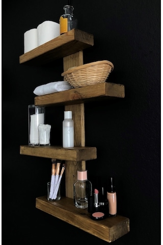 O&Awood Doğal Ahşap Dekoratif Minimal Duvar Rafı,4 Katlı Vintage, Retro A (497958420)