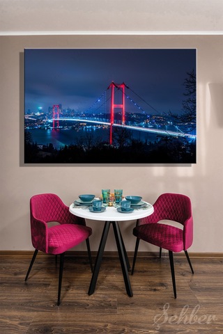 Yatay Tekli Kanvas Tablo Modern Ev Kafe Ofis Gece 15 Temmuz Şehitler Köprüsü Manzara 2324