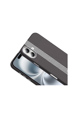 Apple Uyumlu iPhone 16 Kılıf M-safe Şarj Özellikli Karbon Fiber Görünümlü Gros Kılıf Gri-siyah Gri - Siyah