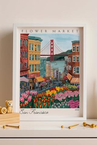San Francisco Amerika Çerçeveli Tablo Seyahat Severlere Salon Ve Ofis İçin Estetik Duvar Dekoru Travel Flower Market