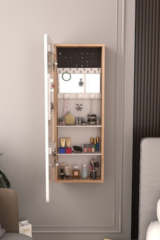 Lune Takı Dolabı Aynalı Çok Amaçlı Hediyelik Takı Dolabı Atlantik Çam Gövde Beyaz Kapak