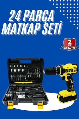 Metal Şanzıman Çift Akülü Bakır Sargı 24 Parça Led Aydınlatmalı Matkap Seti Najmaddin