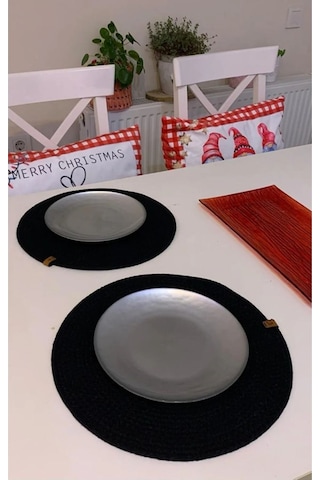 Amerikan Servis Runner Supla Sunum Çeyiz Takım Örme Örgü Tabak Altı Yanmaz Füme Renk 6 Adet Füme