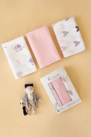 Çok Amaçlı Müslin Örtü & Battaniye 3'lü Set Pamuk Oeko-teks Sertifikalı 80x80 CM Beyaz - Pembe