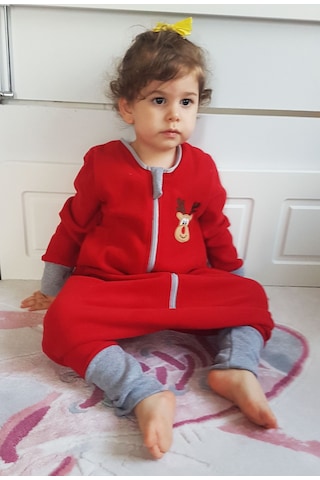 Yorni Bebek Çocuk Uzun Kollu Oeko-tex Mikro Polar Uyku Tulumu Kırmızı