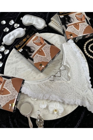 Miressa Fantazi Taşlı Külot Beyaz