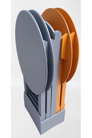 1448bng90127çanta Zigon Sehpa Oval Model Dörtlü Ahşap Mdf Hardal Ve Gri Renk Uyumu El Yapımı