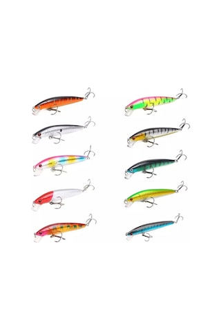 10 Adet 10cm 9gr Minnow Olta Yem Seti Rapala 1m Derinlik 10 Renk Karbon Çelik İğne