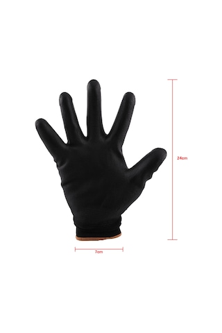 Geeksen 12 Çift Pukaplı Antistatik Nilon Eldiven, Esnek, Soluk, Dayanıklı, Siyah 9l