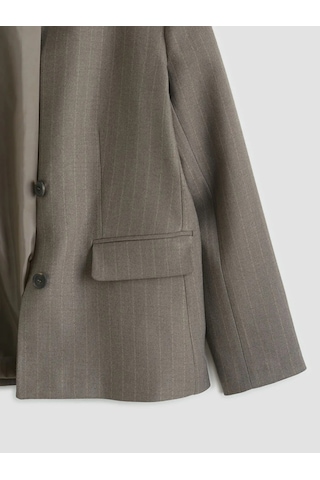 Lc Waikiki Kahverengi Şal Yaka Çizgili Kadın Blazer Ceket