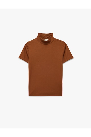 Koton Slim Fit Kısa Kollu Dik Yaka Tişört Kahverengi 6sak50329ek Kahve