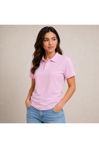 Butik İstanbul Polo Yaka Pike Kumaş Düğmeli Basic Tişört Günlük Rahat - Pembe