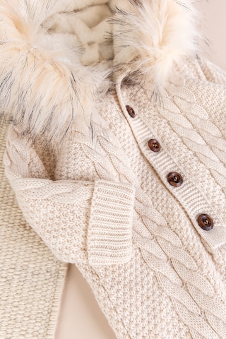 Triko Örgü Kışlık İçi Welsoft Astarlı Kapüşonlu Kız/erkek Bebek Tulum Bej