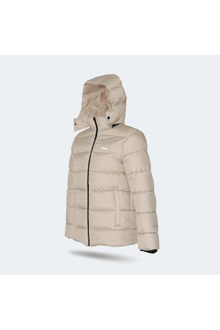 Slazenger GAFAR Büyük Beden Erkek Kapüşonlu Şişme Bej Mont & Kaban