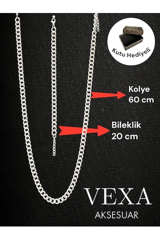 Oval Kral Model Zincir Kolye Bileklik Set Kararmaz Kaplama Kutulu Ve Hediyeli Ürün Gümüş