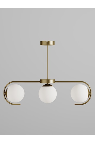 Ayza Modern Eskitme Metal Gövdeli 3 Lü Beyaz Cam Küre Avize