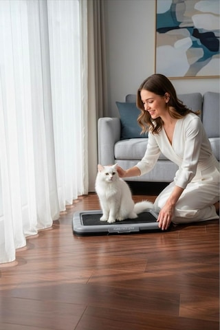 Herza House Akıllı Kedi Köpek Tuvaleti Elekli Beyaz Tek Ebat