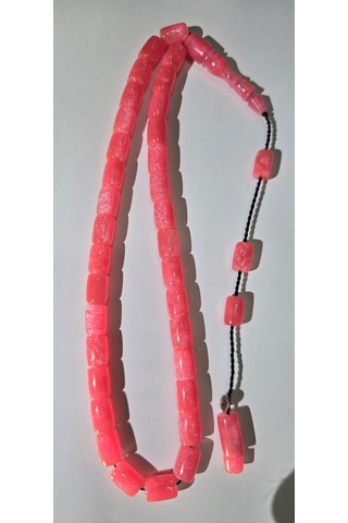 Ağır Püsküllü Pembe Sentetik Opal Tesbih Açık Pembe