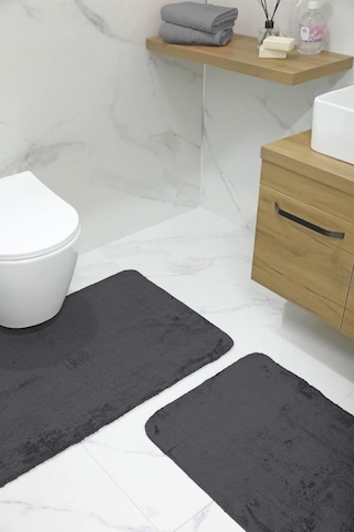 2'li Kaydırmaz Peluş Banyo Paspası Banyo Klozet Takımı Klozet Paspas Takımı - Antrasit