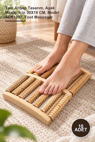10 Adet Ahşap Ayak Masaj Aleti Tam Ahşap Tasarım, Ayak Masajı İçin 30x18 Cm, Model Alk1207, Foot Massager