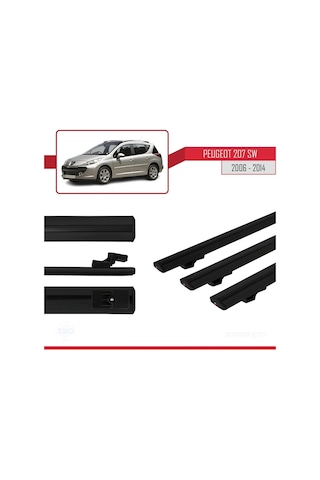 Peugeot 207 Sw 2006-2014 Arası İle Uyumlu Basic Model Ara Atkı Tavan Barı Siyah 3 Adet