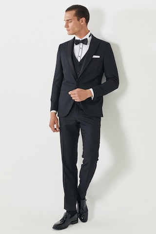 Ac&Co / Altınyıldız Classics Slim Fit Dar Kesim Kırlangıç Yaka Desenli Yelekli Smokin Takım Lacivert