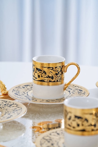 Acar Martha 24k Altın Detaylı 6 Kişilik Porselen Kahve Fincan Takımı - 90 Ml Renkli