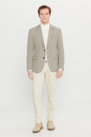 Premıum Altınyıldız Erkek Bej Yünlü Regular Fit Mono Yaka Kapak Cepli Armürlü Blazer Ceket
