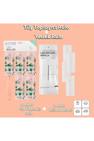 Porsima 3106 Kedi Köpek Tüy Toplayıcı Rulo + 8 Adet Yedek Rulo So