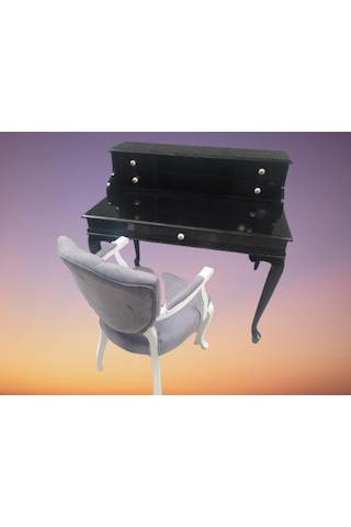 Bengimobilya Çalışma Masa-Berjer Sandalye Kelebek Model Siyah Lake Boya Keten (498396447) Siyah