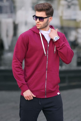 Madmext Bordo Fermuarlı Kapüşonlu Sweatshirt 6161-bordo Bordo