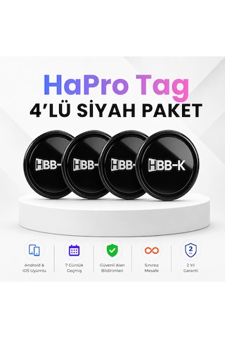 Hapro Tag Apple Uyumlu iOS & Android Airtag Akıllı Gps Siyah 4'lü Paket
