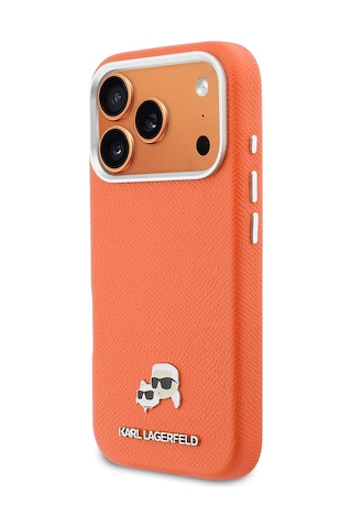 Apple iPhone Uyumlu  17 Pro Max Kılıf Lisanslı M-safeli Metal Kamera Ve Buton K&c Head Logo Pu Deri Kapak Turuncu