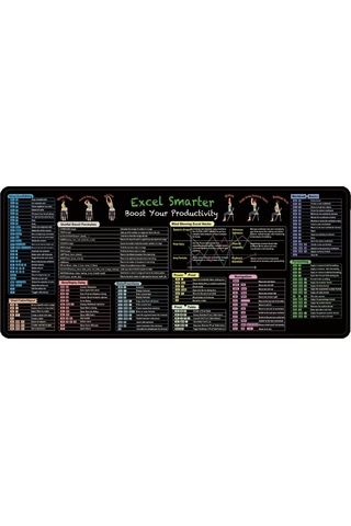 Excel Kısayolları Klavye Mouse Pad Büyük Kaymaz Ofis Masa Matı 11 Kısayol