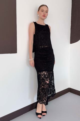 Verymoda Dantel Uzun Etek D3012 Siyah