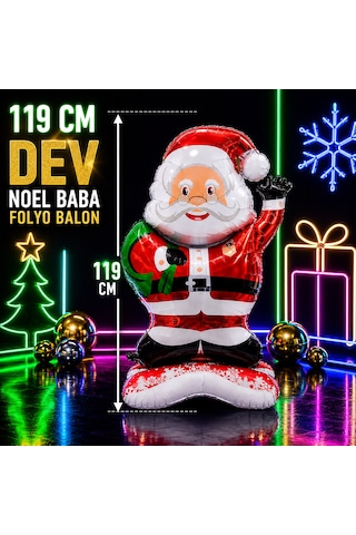 119 Cm Dev Noel Baba Folyo Balon Santa Claus Year's Balloon Dev Noel Baba Balonu Noel Ağacı Süsleri