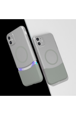 Apple Uyumlu iPhone 11 Kılıf M-safe Şarj Özellikli Mıknatıslı Zore Duble Kapak Gri
