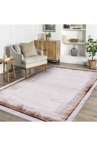 Çam Halı Crea Plus Stone Roxanne 17170 Gri Bakır Modern Desenli Makine Halısı