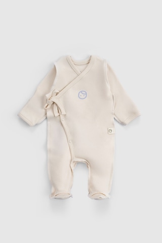 Ters Dikişli Organik Pamuk Ekru Prematüre Kruvaze Patikli Tulum Ekru